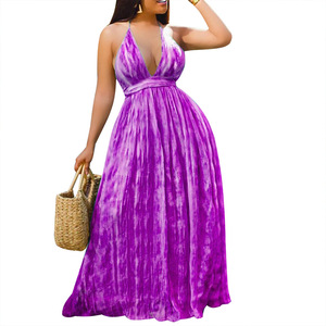 Abito Estivo da Donna Taglie Forti con Collo all'Americana, Vestito da Spiaggia Senza Schienale per Vacanze, Abito Boho Tie-Dye - Product Image 4