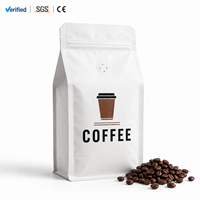 Sacs à café personnalisés à fond plat imprimés avec valve, sacs à café réutilisables à fermeture éclair pour l'emballage des grains de café