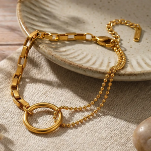 Bracelet en acier inoxydable au design minimaliste et léger, doté d'une structure à chaîne simple ou double et d'une bague ronde, bijoux en acier 18K - Product Image 6