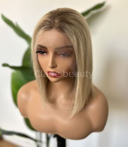 شعر مستعار أسود أشقر بدون صمغ جذر دانتيل قصير بوب شعر بشري أصلي أوربي شعر مستعار ببشرة دانتيل محاذى بالجلد للنساء - Product Image 2