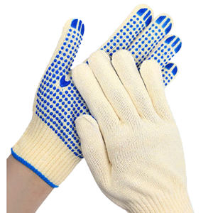 قفازات عمل صناعية من خيوط مزيج القطن والبوليستر الصفراء مع نقاط PVC، قفازات قابلة للتنفس وقابلة للتخصيص للحماية - Product Image 1