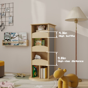 Armoire et bibliothèque multifonctionnelle en bois pour enfants avec rangement multi-niveaux, miroir rotatif au sol, support de vêtements et tri - Product Image 5