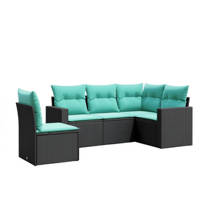 5 Piece Garden <b>Sofa</b> Set Black Pe <b>Rattan</b> Outdoor Furniture Adjustable Feet Contemporary Design - Product Image 1