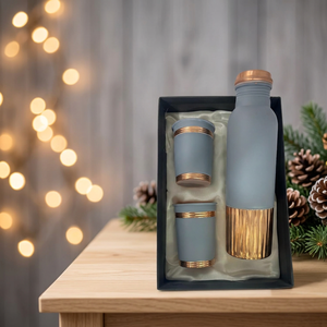 Bouteille d'eau en cuivre 1 litre, design semi-martelé, bouteille d'eau en cuivre pur avec ensemble de verres, travail Meena semi-martelé - Product Image 1