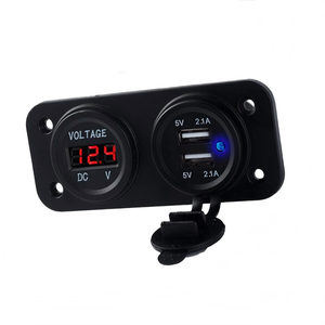 Chargeur de <span class=keywords><strong>voiture</strong></span> sans fil double USB 5V 3.1A avec panneau à 2 prises, voltmètre, ampèremètre et indicateur LED 12-36V pour <span class=keywords><strong>voiture</strong></span>, camion, camping-car, bateau - Product Image 1