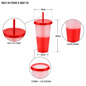Vaso de Plástico que Cambia de Color, 24oz 700ml, PP, Sensible a la Temperatura, Reutilizable, para Agua Fría, con Pajita, para Camping y Actividades al Aire Libre - Product Image 3