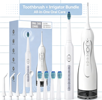Paket Sikat Gigi Elektrik Sonic 2-in-1 dan Water Flosser, Irigator Oral Multimode Isi Ulang untuk Pembersihan Gigi di Rumah dan Perjalanan