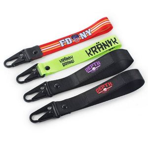 Factory Design Woven Embroidered Patch Short Eagle Hook Keychain <b>Lanyard</b> Motorcycle Wrist <b>Lanyards</b> With Logo Custom - Product Image 1