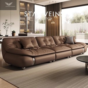 Divano Moderno <span class=keywords><strong>Minimalista</strong></span> di Lusso in Pelle di Vacchetta, Monoposto Multifunzionale, Schiuma ad Alta Resilienza, Colore Crema, per Piccoli Soggiorni - Product Image 3