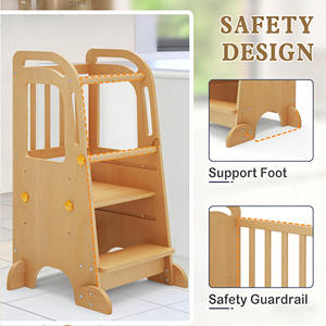 Sgabello da Cucina per Bambini con Lavagna, Supporto in <span class=keywords><strong>Legno</strong></span> Antiscivolo, Design Contemporaneo Multifunzione - Product Image 3