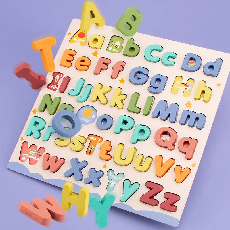 لوحة تعليمية للأطفال لوحة تعليمية خشبية لحروف الهجاء والنول أحرف كبيرة وصغيرة متناسقة