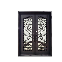 Porte d'entrée double rétro en acier forgé français européen avec vitrage pour villa, cour, appartement, taille personnalisée
