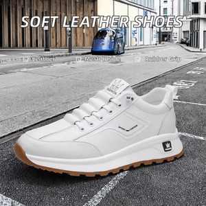 New 2026 Mens Shoes Casual Wear Pure Leather Soft White Athletic Shoes Mesh <b>EVA</b> Insole Chunky Lace-up Sneaker Custom - Product Image 1