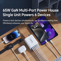Chargeur rapide multi-appareils 65W GaN à 6 ports, adaptateur mural PD QC tout-en-un pour iPhone, iPad, Samsung et plus