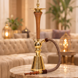 Table Top Bent Type Customizable Masloub <b>Hookah</b> Shisha Wooden Stem Brass Base Traditional Arabic Water <b>Pipe</b> Washable Hose for - Product Image 1