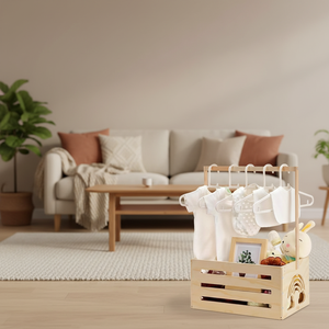 Caisse de rangement en bois poli écologique pour la fête prénatale avec poignée pour les garçons et les filles nouveau-nés Panier cadeau - Product Image 4