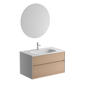 Meuble-lavabo mural moderne en MDF avec texture ondulée 3D et vasque en pierre artificielle blanc mat, qualité E1 - Product Image 2