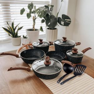 Wholesale OEM Induction Cooker Forged Aluminium <strong>Kitchenware</strong> Best Saucepan Non Stick <strong>Cookware</strong> <strong>Sets</strong> with Wooden Handle - Product Image 6