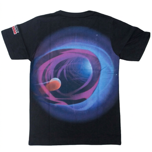 T-shirt noir à manches courtes en polyester/coton tricoté avec imprimé galaxie et motif planète pour enfants, vêtements décontractés - Product Image 1