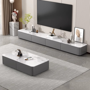 Tavolino da Caffè Moderno di Lusso con <span class=keywords><strong>Piano</strong></span> in Pietra Sinterizzata, Set Porta TV, <span class=keywords><strong>Tavolo</strong></span> da Tè in <span class=keywords><strong>Legno</strong></span> con Mobile Contenitore per Appartamento - Product Image 4