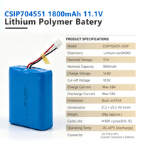Batterie au lithium en pochette 1800mAh, cellule Lipo 3S1P 704551 11.1V, batteries au lithium polymère, capacité personnalisée