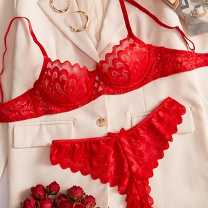 Conjunto de Lencería Sensual WX122 para Mujer, 2 Piezas, Microbra de Encaje y Bragas con Escote Profundo en V, Ropa Interior Femenina - Product Image 1
