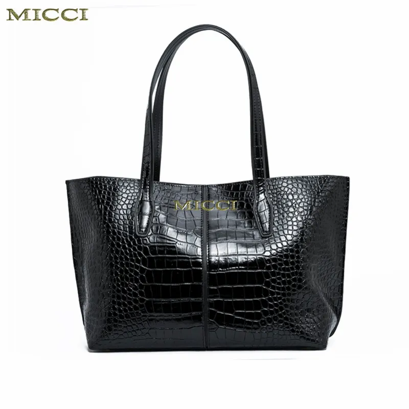 MICCI Fashion Style Customized Printed Logo Tote Bag Sac A Main Crocodile Grain Leather Strap Luxury Shoulder Handbags For Women