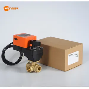 Winvall 0-10v/4-20ma Actuator Electric Water Flow 3 Way Forged Brass Ball Valve Modulating Motorized Control Ball Valves
