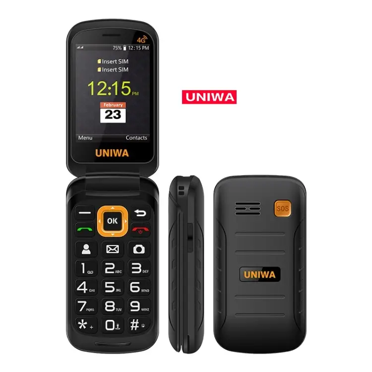 זול מחיר UNIWA V909T Flip טלפון 4G Dual סים SOS 2.8 אינץ QVGA פנימי תצוגת מסך חכם טלפונים