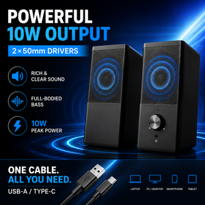 Altavoces USB de 10W para Computadora, Altavoces de Escritorio Estéreo de 2.0 Canales, Controlador de 2x50mm, Altavoces Multimedia con Cable para PC, Laptop, Tablet - Product Image 1
