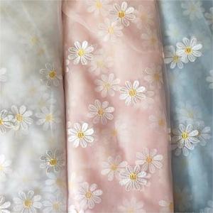 Vải ren lưới thêu hoa cúc nhỏ 3D, rộng 130cm, nhiều màu sắc, chất liệu vải tuyn, dành cho thời trang nữ, váy cưới cô dâu - Product Image 1