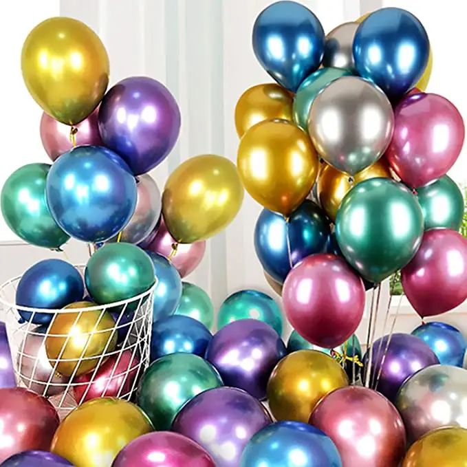 Amazon 50 Balon Lateks Logam Mutiara Berwarna 12 Inci Balon Berlapis Krom Balon Tebal Premium 3D Pesta Ulang Tahun Pernikahan