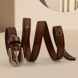 Nuevo Cinturón de Cuero para Mujer, Capa Superior de Piel de Vaca Curtida Vegetalmente, Hebilla de Aleación, Estilo Ligero, Maduro, Simple, Versátil, Vintage y Delgado - Product Image 3