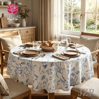 Nappe Hualai blanche et grise à imprimé floral, en polyester et lin, résistante aux plis, pour conférences et banquets