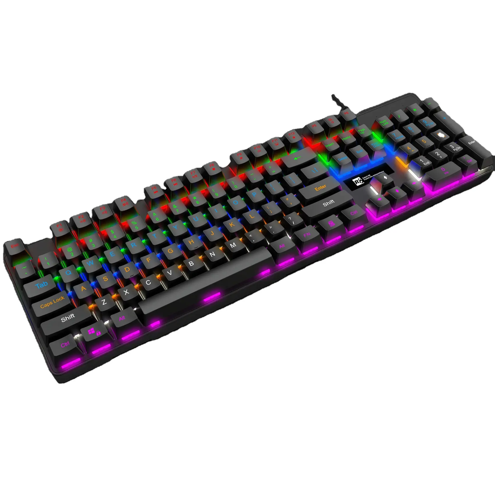 OEM ยี่ห้อเครื่องเล่น RGB แบบมีสายการยศาสตร์คอมพิวเตอร์เล่นเกมแป้นพิมพ์ที่มีสีรุ้งนำแสง