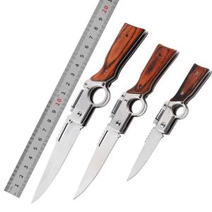 Hot Sale OEM Custom DIY Mini <b>LED</b> <b>Flashlight</b> Light Stainless Steel Blade EDC Folding Pocket Wood Handle Outdoor Survival Knife - Product Image 1