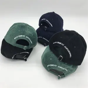 Gebogen Rand Papa Hoed Met Op Maat Gemaakte Borduurlogo 'S, 6 Panel Platte Rand Ongestructureerde Baseballpet 100% Katoenen Corduroy Hoeden