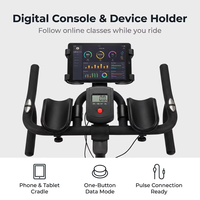 Vélo de spinning cardio avec transmission par courroie magnétique, volant d'inertie de 13 kg, guidon multi-grip et selle ultra-souple, capacité 150 kg