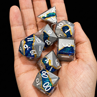 Ensemble de 7 dés DND en résine facettée bleu argenté Star Vein Relic, faits à la main, à bords vifs, polyédriques, pour jeux de rôle Dungeons & Dragons et jeux de société