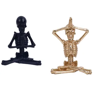 Redeco Creatieve Halloween Gouden Schedel Skelet Hars Menselijk Skelet Sculptuur Zwarte Schedel Ornamenten Ambachten Voor Huisdecoratie