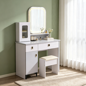 Modern Makeup Vanity <b>With</b> Lighted <b>Mirror</b> Storage <b>Drawers</b> Bedroom <b>Dressing</b> <b>Table</b> <b>With</b> Stool - Product Image 3