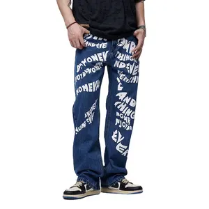 BF Custom Graffiti Painted Denim Pants Men 90s Stylish Casual Hip Hop Street Style Men's Straight Leg Jeans