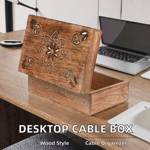 Caja de Almacenamiento Moderna Rectangular de Madera para Cables y Enchufes de Escritorio - Product Image 2
