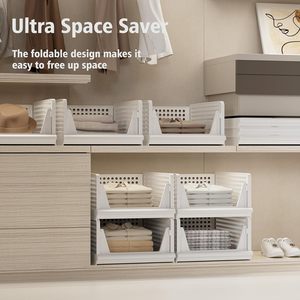 Assemblage Tiroir de rangement pliable pour vêtements Tiroir à cloisons en couches Étagère en plastique Armoire Boîte de rangement pour chambre à coucher - Product Image 4