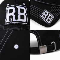Gorra de Béisbol Negra Personalizada, Sarga de Algodón, 6 Paneles, Costuras Blancas en Contraste, Bordado, Correa Ajustable, Unisex, Deportiva, OEM, ODM