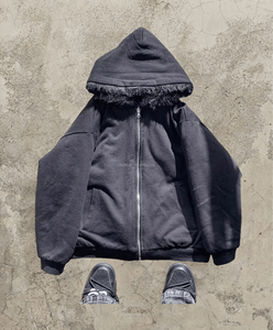 Sudaderas con cremallera personalizadas 500 GSM para hombre Boxy Zip Up Reversible Heavy Weight Oversized Cotton Fleece Fur Zipper Hoodie para hombres - Product Image 1