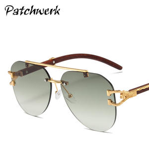 0604 Gafas de Sol Cuadradas de Diseño con Logotipo Personalizado, Montura Metálica sin Aro, con Aspecto de Madera, para Mujer, Color Azul - Product Image 6