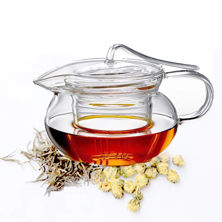 Clear borosilicate glass teapot heat resistant flower tea kettle glass teapot