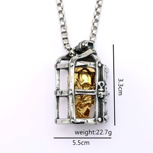 จี้รูปกรงนักโทษสไตล์วินเทจ ยี่ห้อ Yunnique ทำจากสแตนเลสสีทอง สำหรับผู้ชาย สไตล์พังก์ กอธิค พร้อมสร้อยยาว 60 ซม. ของขวัญ เครื่องประดับแฟชั่น - Product Image 5