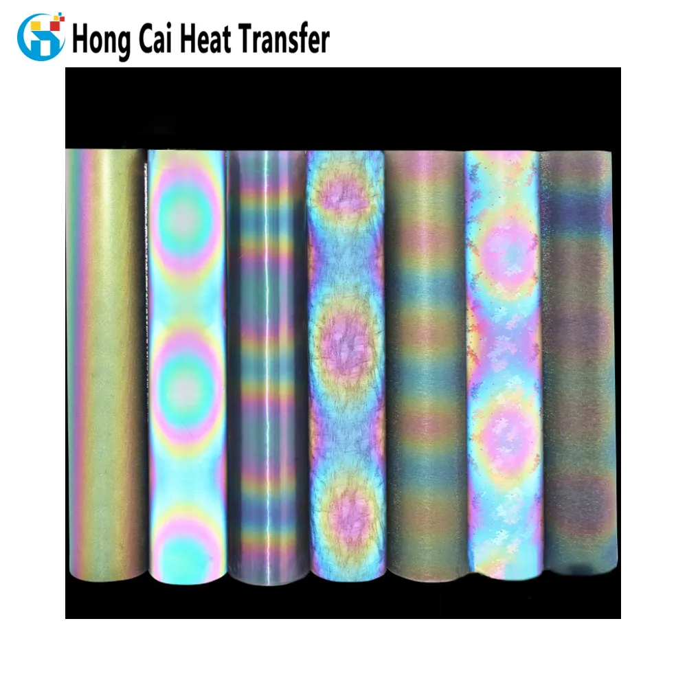 Film de transfert de chaleur réfléchissant arc-en-ciel Rouleau de vinyle Matériel d'impression Film de transfert de chaleur en vinyle HTV personnalisé Rouleau PET